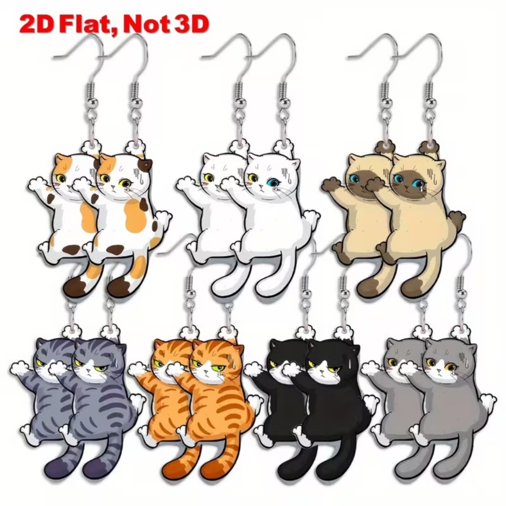 7-Pair Kawaii Cat Dangle Earrings Set Cute Acrylic Kitten Jewelry
